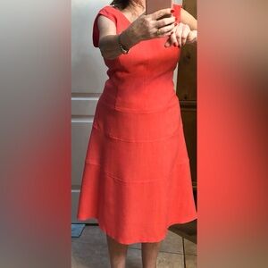 “Black Label by Evan-Picone”, Coral Sleeveless Midi Dress